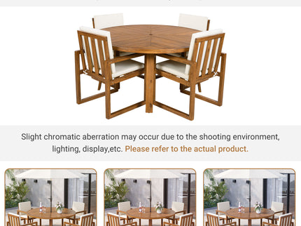5 Piece Outdoor Patio Dining Set With 4 Armchairs And Table - Beige