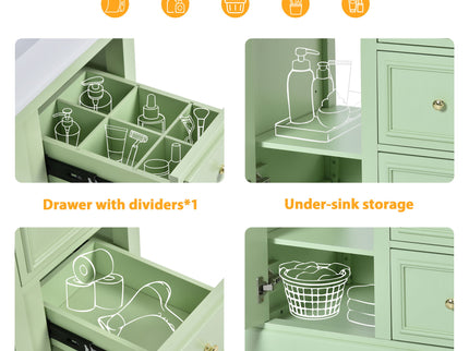 Bathroom Vanity Cabinet With Ceramic Basin, 3 Drawers And Adjustable Shelves