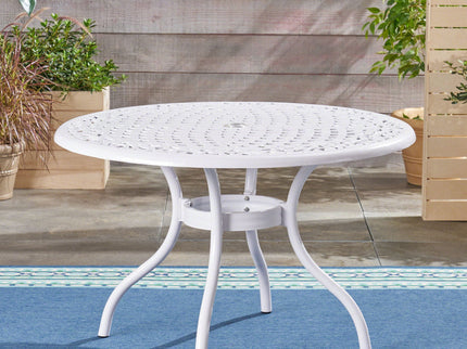 Tranquilius - Outdoor Round Dining Table With Lattice Tabletop, Umbrella Hole And Curved Legs