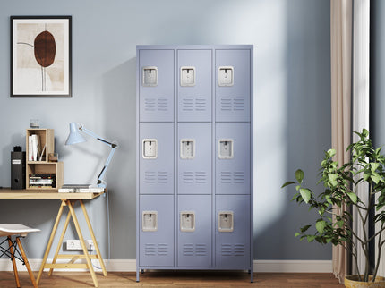 9 Door Lockers With Lock For Storage In Office, School, Gym, And Bedroom - Gray