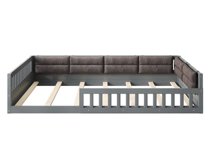 Upholstered Platform Bed With Guardrail And Pillow