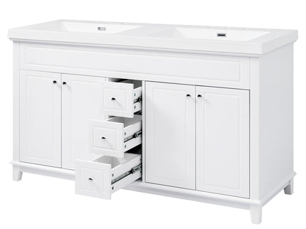 Bathroom Vanity With Double Sinks, 3 Drawers & 4 Doors - White