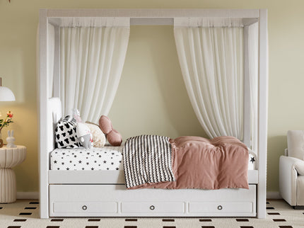 Upholstery Canopy Platform Bed With Trundle And Three Storage Drawers