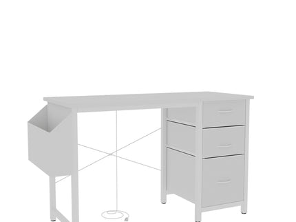 Office Desk With Power Outlet, 3 Drawers And Side Pocket For Office - White