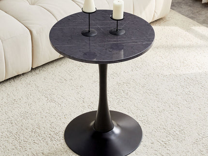Round Dining Table With Faux Marble Top And Metal Pedestal +, 23.6" Diameter For Kitchen, Living Room, Small Spaces