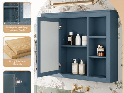 Wall Mounted Medicine Cabinet With Mirror, Storage Cabinet Featuring 6 Open Shelves And Adjustable Interior