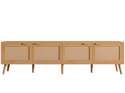 TV Stand With Storage & Cable Holes - Natural Wood