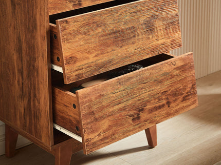 Vintage Style 4 Drawer Double Dresser With Bevel Design - Brown