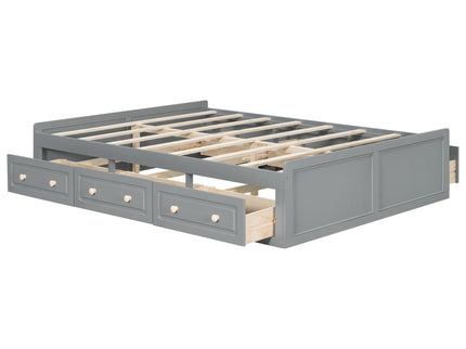 Queen Size Platform Bed Frame With 6 Drawers - Gray