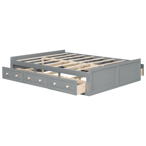 Queen Size Platform Bed Frame With 6 Drawers - Gray