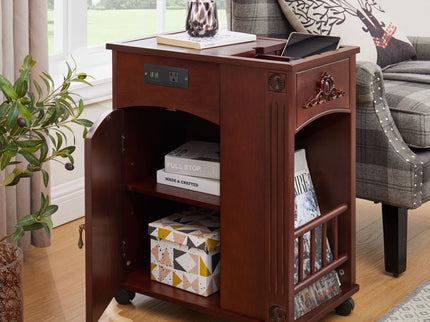 Traditional End Table With Charging Station, Narrow Side Table With USB Ports And Outlets - Red Walnut