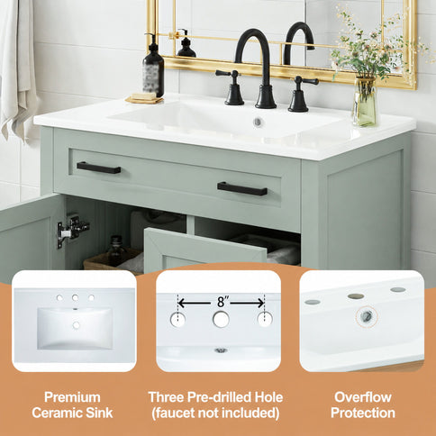 Bathroom Vanity With Sink, 2 Soft Close Drawers, 1 Soft Close Door, Adjustable Shelf