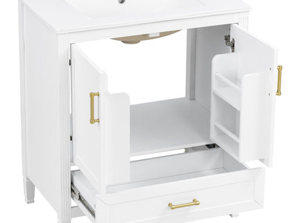 Elegant Fluted Bathroom Vanity With Sink, Soft Close Doors & Drawer