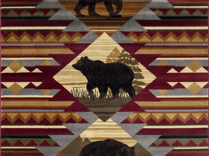 Nature's Nest - 5'3" X 7'3" Lodge Area Rug Polypropylene - Multi, Red