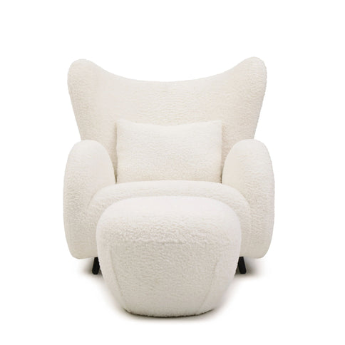 Wingback Armchair & Ottoman Combo For Living Room - White