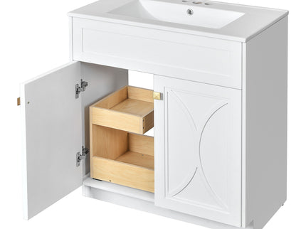 Bathroom Vanity With Sink, Freestanding Storage Cabinet With Handles, Soft Closing Doors