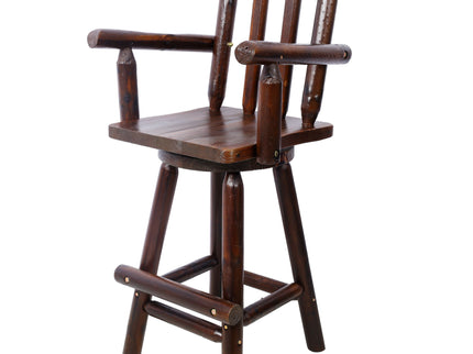 Rustic Bar Stool, Fir Wood Construction, Wide Armrest