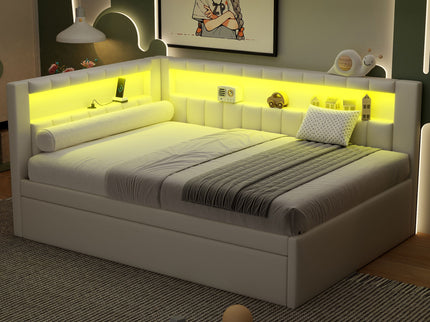 Upholstered Platform Bed With USB Ports And LED Belt