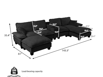 Modular Cloud Couch Sofa With Cup Holders & Storage, USB Port