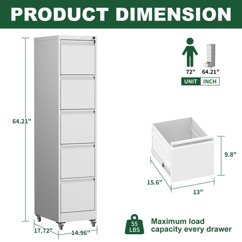 Drawer Metal Locking Vertical File Cabinet With Wheels Heavy Duty Lockable Storage