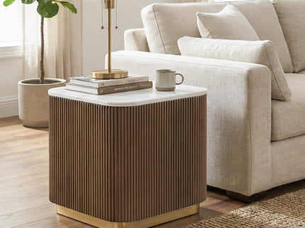 3 Piece Table Set (Rectangle Cocktail Table And Two Square End Tables) - Brown / Gold / White