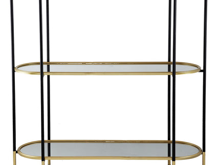 3 Tier Metal Console Table, Mirrored Shelf - Golden Black