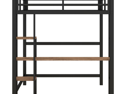 Loft Bed With Built In Desk And Storage Shelves, Full Size - Black