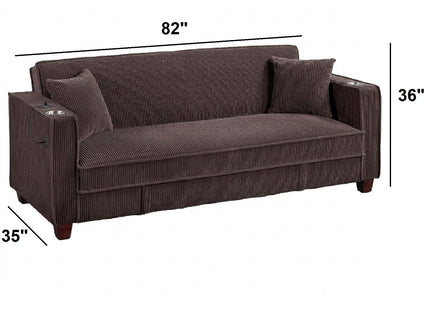 Modern Convertible Sofa With Hidden Storage USB Port, Cup Holder