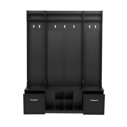 5 In 1 Entryway Bench With Coat Rack, 7 Sturdy Hooks, 2 Spacious Drawers And Adjustable Shelves