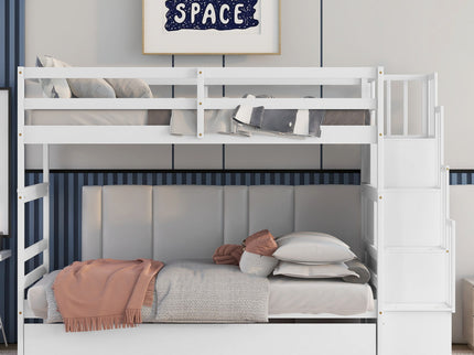 Twin Over Twin Bunk Beds With Twin Trundle And Stairway Storage Function