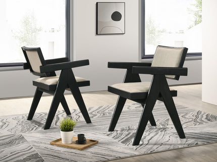 Jasper - Dining Arm Chairs With Upholstered Seat (Set of 2) - Ebony Black / Beige