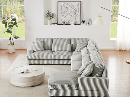 U - Shaped Sectional Sofa With Chaise Lounge, Oversized Living Room Sofa - Gray
