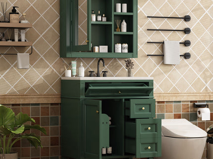Bathroom Vanity With Top Sink, 2 Doors And 3 Drawers, Freestanding Set With Mirror Cabinet
