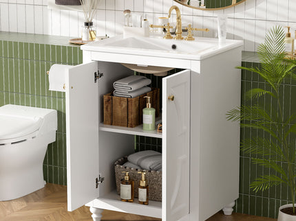 Bathroom Vanity With Ornate Elliptical Motif, Soft Close Hinges