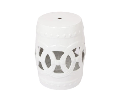 Elegant Glazed Ceramic Drum Stool Indoor / Outdoor Side Table Accent Garden Stool - White