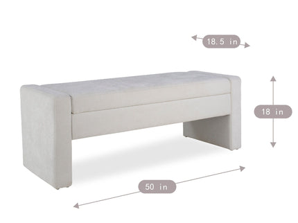 Upholstered Storage Bench With Tufted Seat, Ottoman For Living Room - White