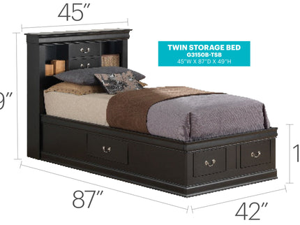 Traditional Style Bookcase Storage Bed