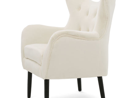 Style Velvet Arm Chair With Wingback And Flared Arms - Ivory
