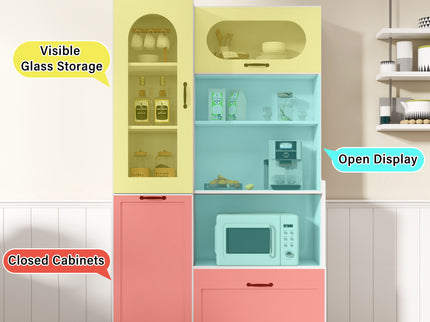 Tall Freestanding Kitchen Pantry Cabinet With Arched Glass Door