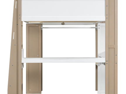 Loft Bed With Built In Storage Shelves, Clothes Rail, And Desk