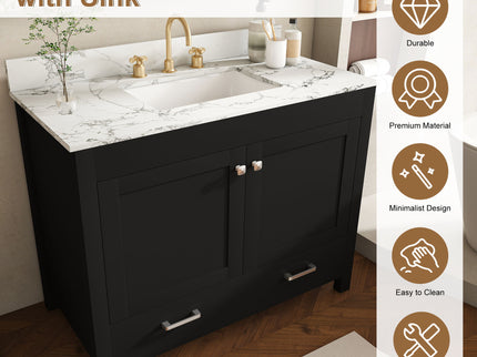 Bathroom Vanity Set, Soft Close Doors, 3 Faucet Holes, Sink Included - Black