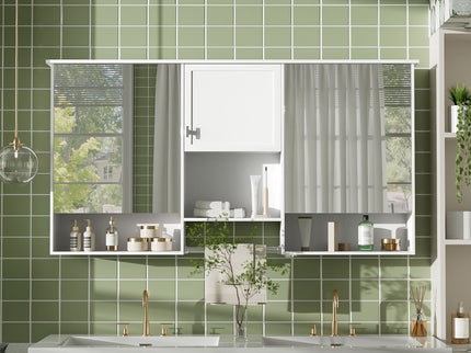 Wall-Mount 3-In-1 Mirror Cabinet With Adjustable Shelf, Soft-Closing Hinges, Rectangular Design - White
