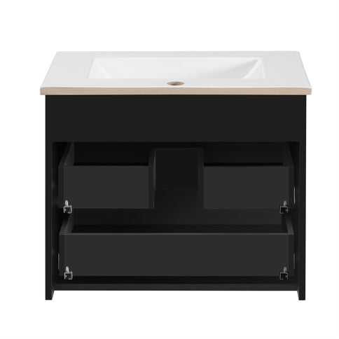 Wall Mounted Floating Cabinet With Double Drawer, Rectangular Sink