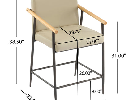 Mid Century Modern Counter Stool Set With Espresso Metal Frame - Khaki