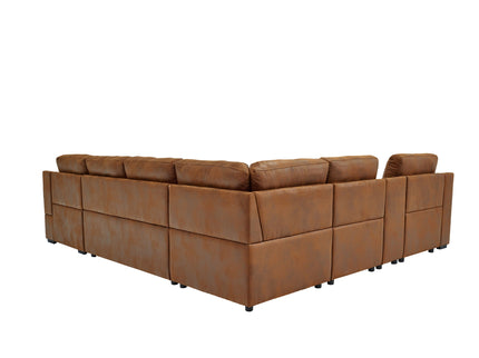 U - Shape Sectional Pull Out Bed With Console, Storage, And USB Charging