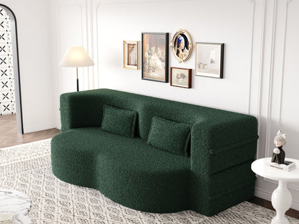 Modern Floor Sofa, With 2 Pillows, Convertible Teddy Fabric Foam Filled Bed