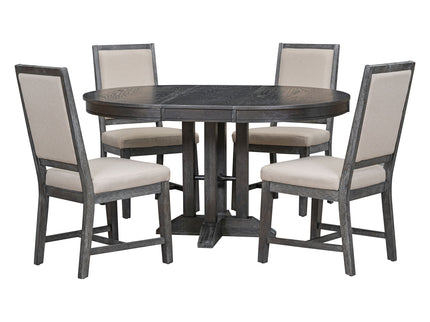 5 Piece Dining Set With Extendable Round Table And Upholstered Chairs