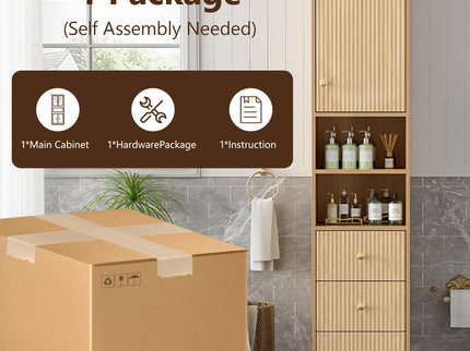 Tall Bathroom Cabinet With 1 Door, 3 Drawers, Open Storage - Wood