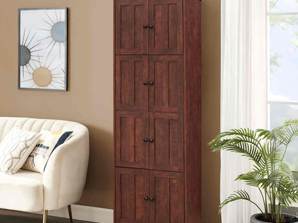 Tall Storage Cabinet With 8 Doors And 4 Shelves, Wall Storage Cabinet For Living Room, Kitchen, Office, Bedroom, Bathroom