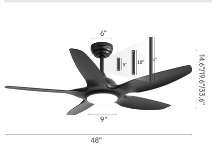 Ceiling Fan With Dimmable LED Light And Remote Control, 5 Blades DC Motor - Black